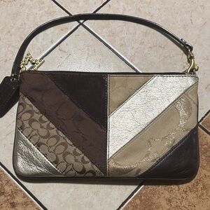 Coach Patchwork Clutch - Brown, Gold, and Silver & Tan